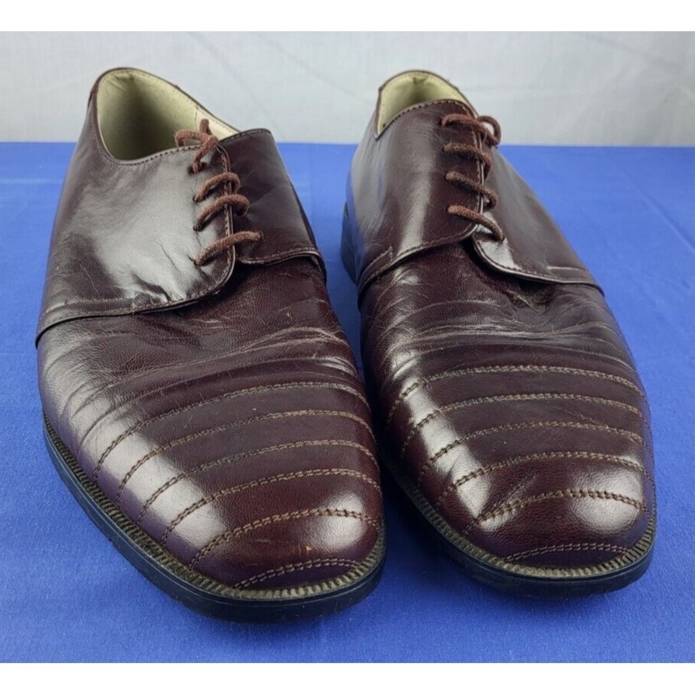 RODOLFO VALENTINO Mens‎ Cap Toe Dress Shoes Burgundy Leather Size 9.5D Spain